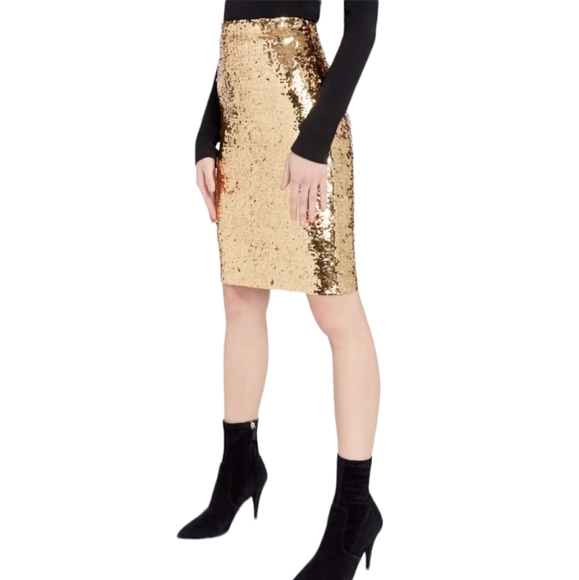 Alice + Olivia Ramos Fitted Gold Sequin Skirt Size 2 - Picture 1 of 16